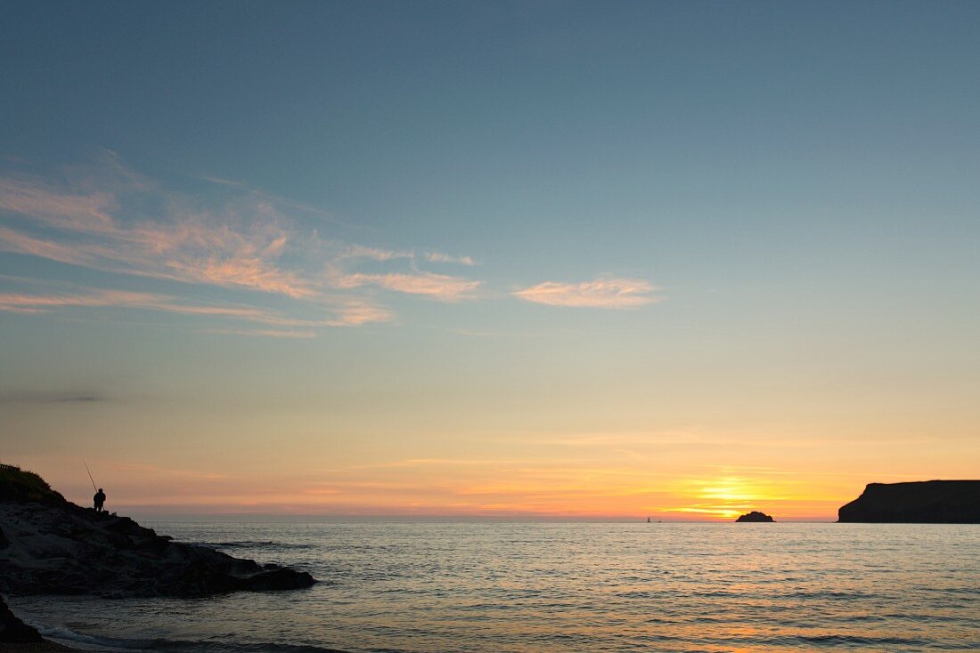 Sonnenuntergang am Polzeath Beach (Cornwall, England)