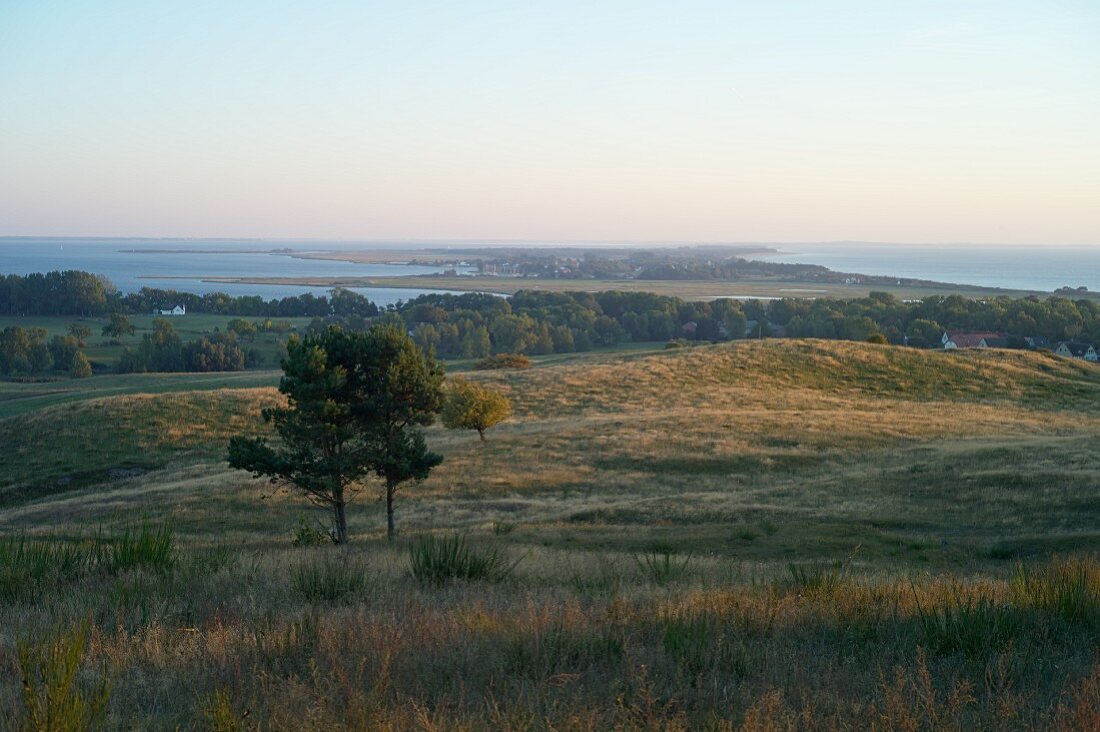 A view over Hiddensee looking south (shallow coastal waters to the east, Baltic Sea to the west)