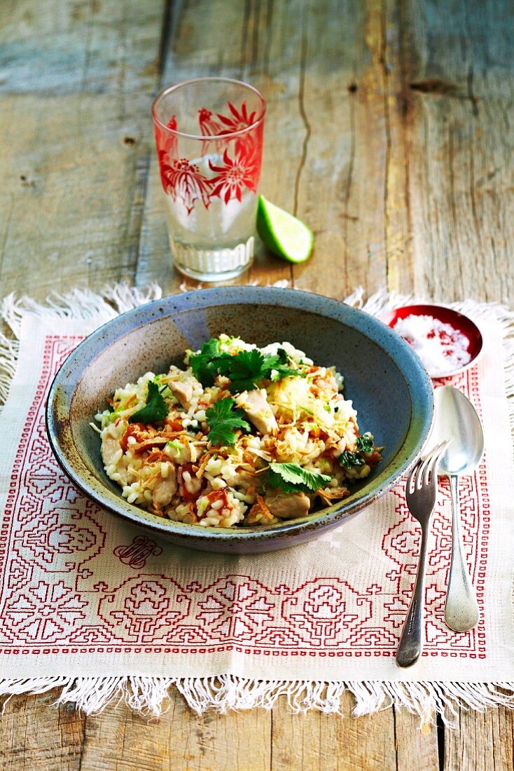 Risotto with chicken and coconut