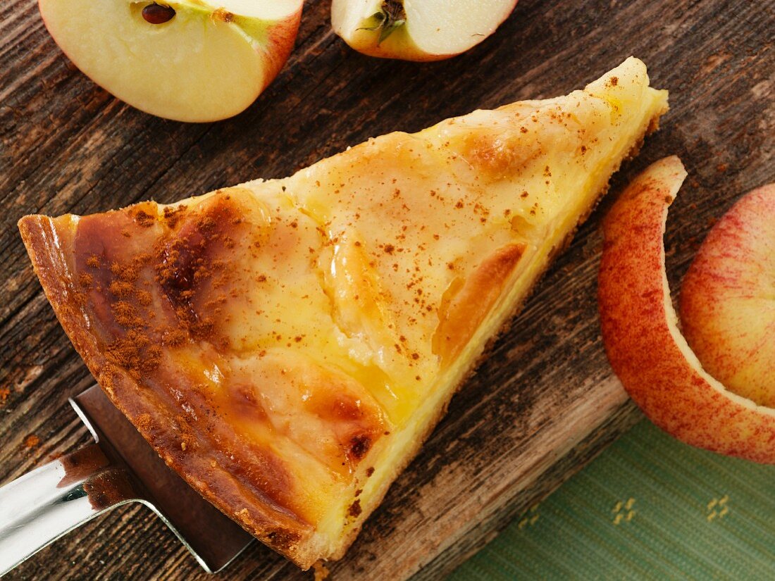 A piece of apple tart on a cake slice