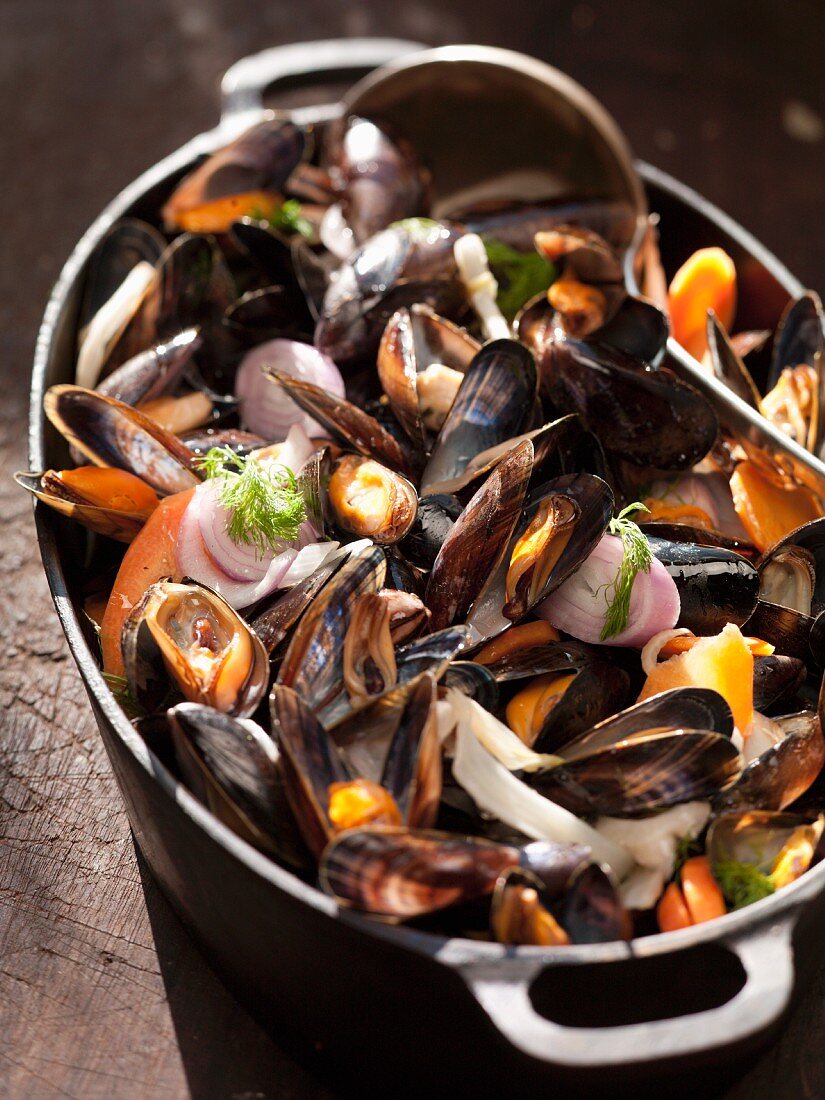 Mussel stew with red onions