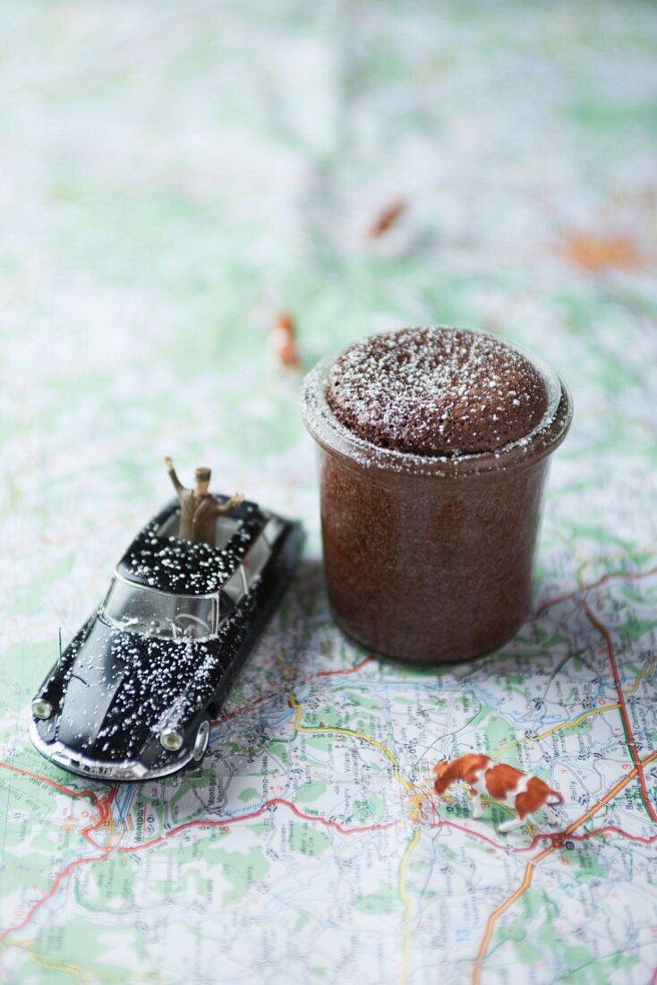 A chocolate soufflé on a map