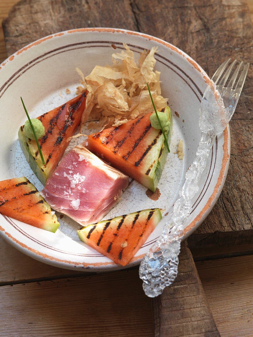 Tuna fish with grilled watermelon