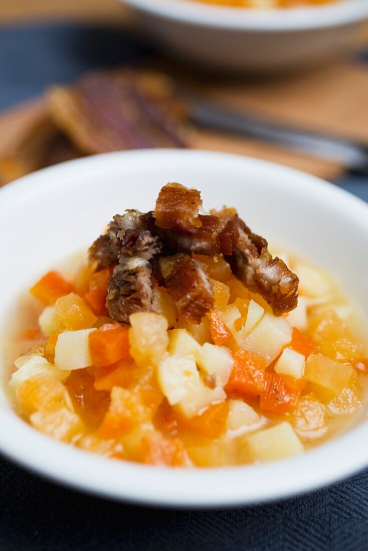 Turnip, pumpkin and pork dripping stew