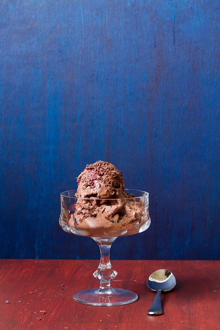 Chocolate ice cream with sour cherries