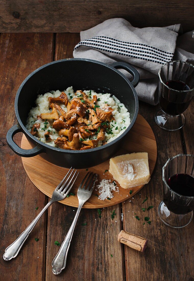 Mushroom risotto with Parmesan and red wine