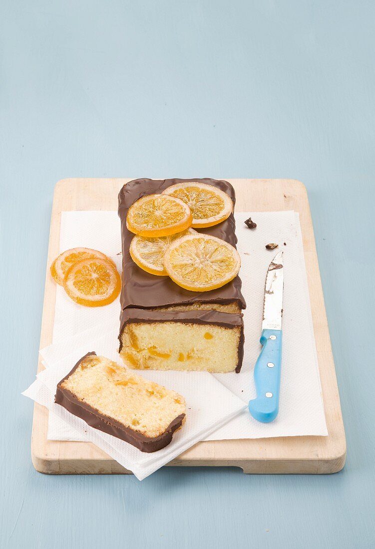 Orange cake with chocolate glaze