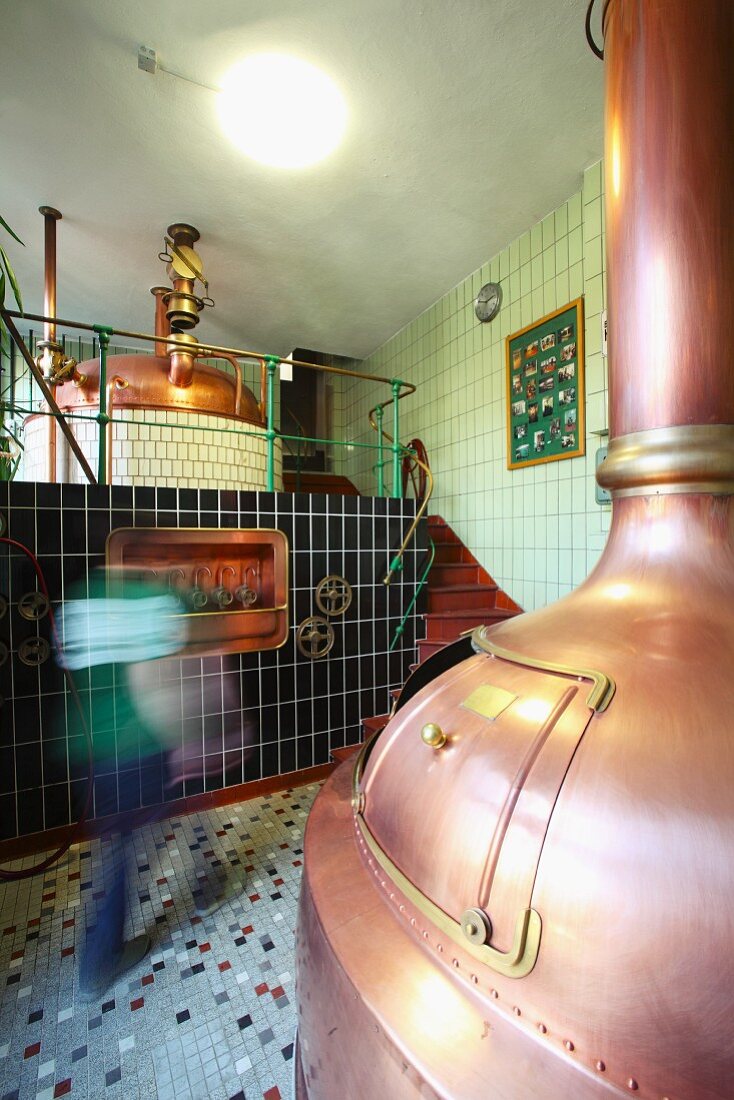 A brewing kettle in the Lindenbräu Brewery (Franken, Germany)