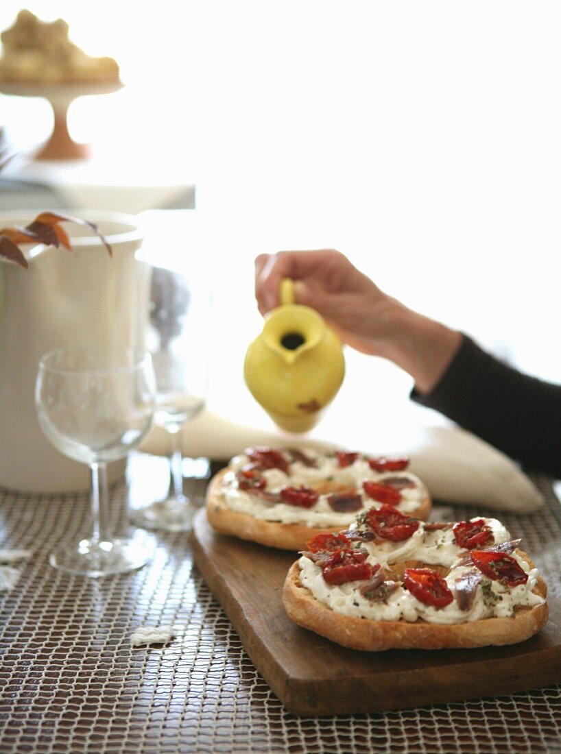 Pane condito (open bagel sandwiches, Italy)