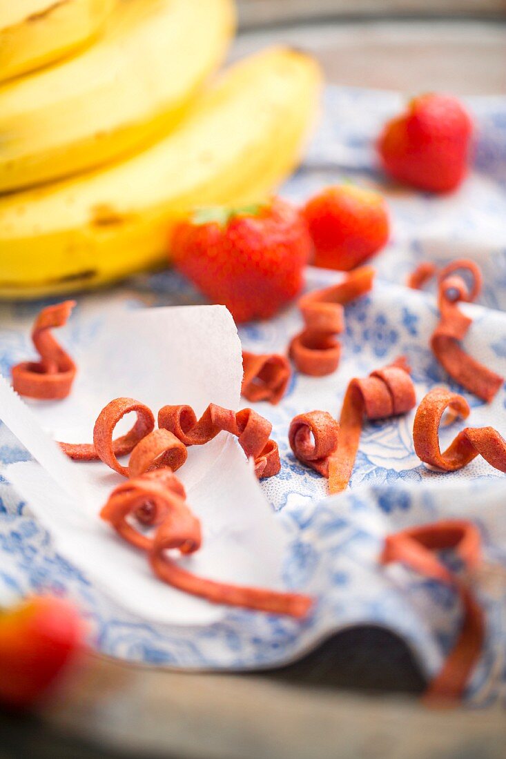 Fruit strips with fresh strawberries and bananas