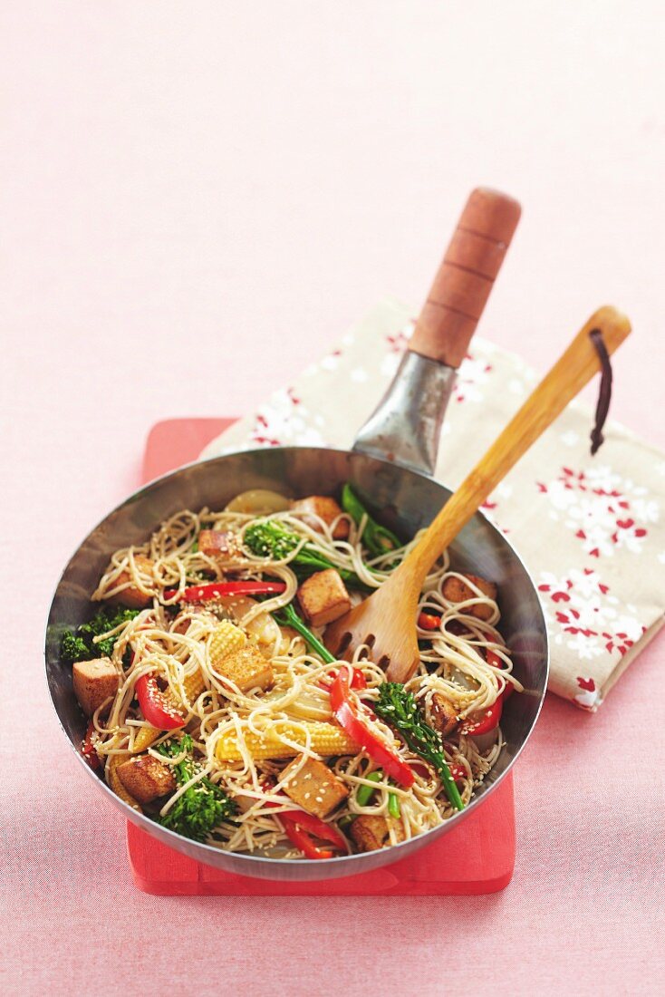Tofu vegetable noodles from the wok