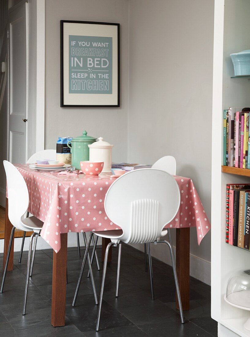 Dining area in corner of kitchen painted License image