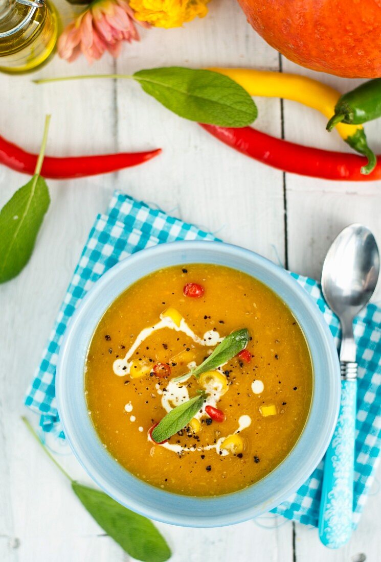 Pumpkin soup with chilli peppers