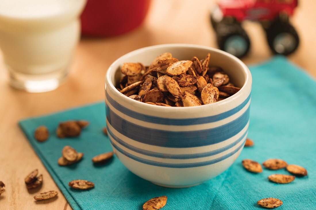 Candied pumpkin seeds with maple syrup