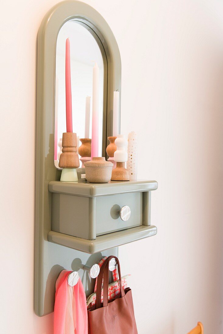 Grey-painted wall bracket with mirror