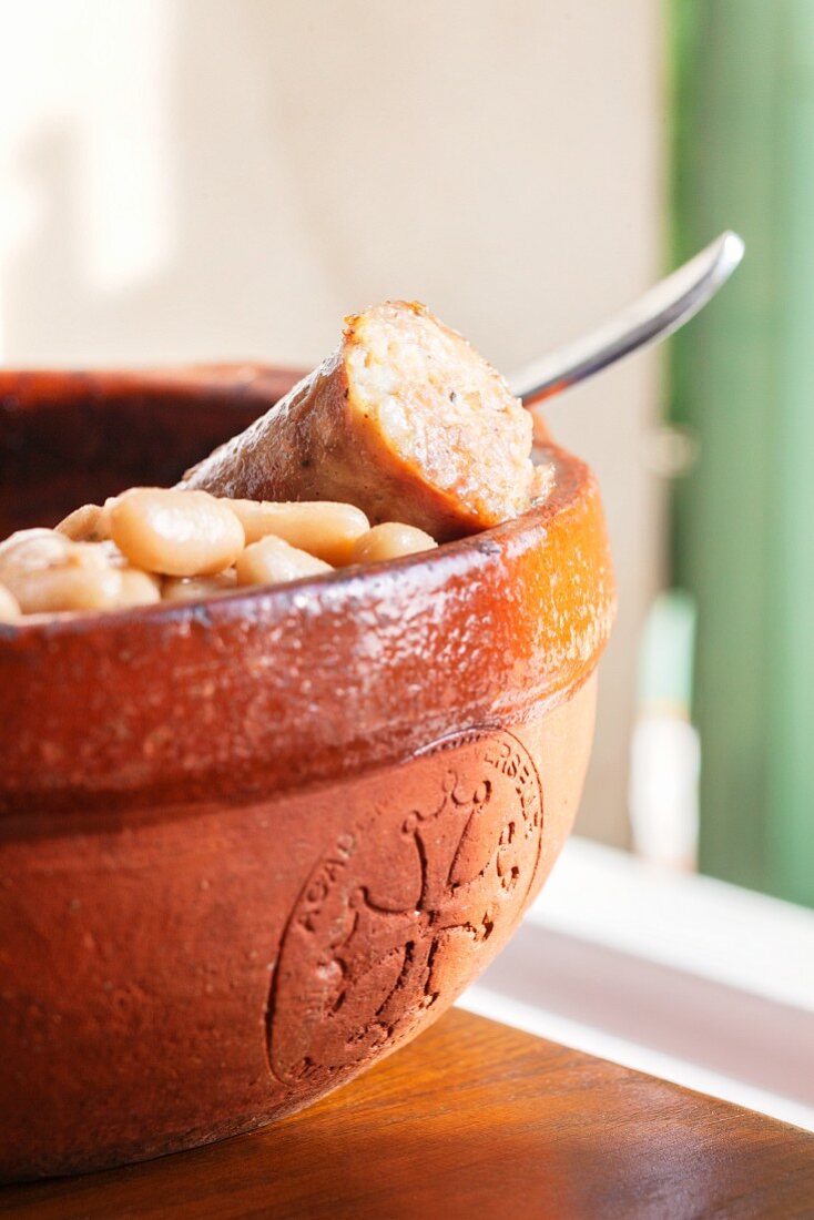 Cassoulet in a ceramic bowl