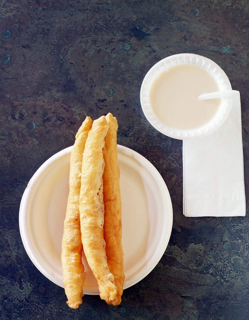 Three Chinese doughnuts with sweet condensed milk