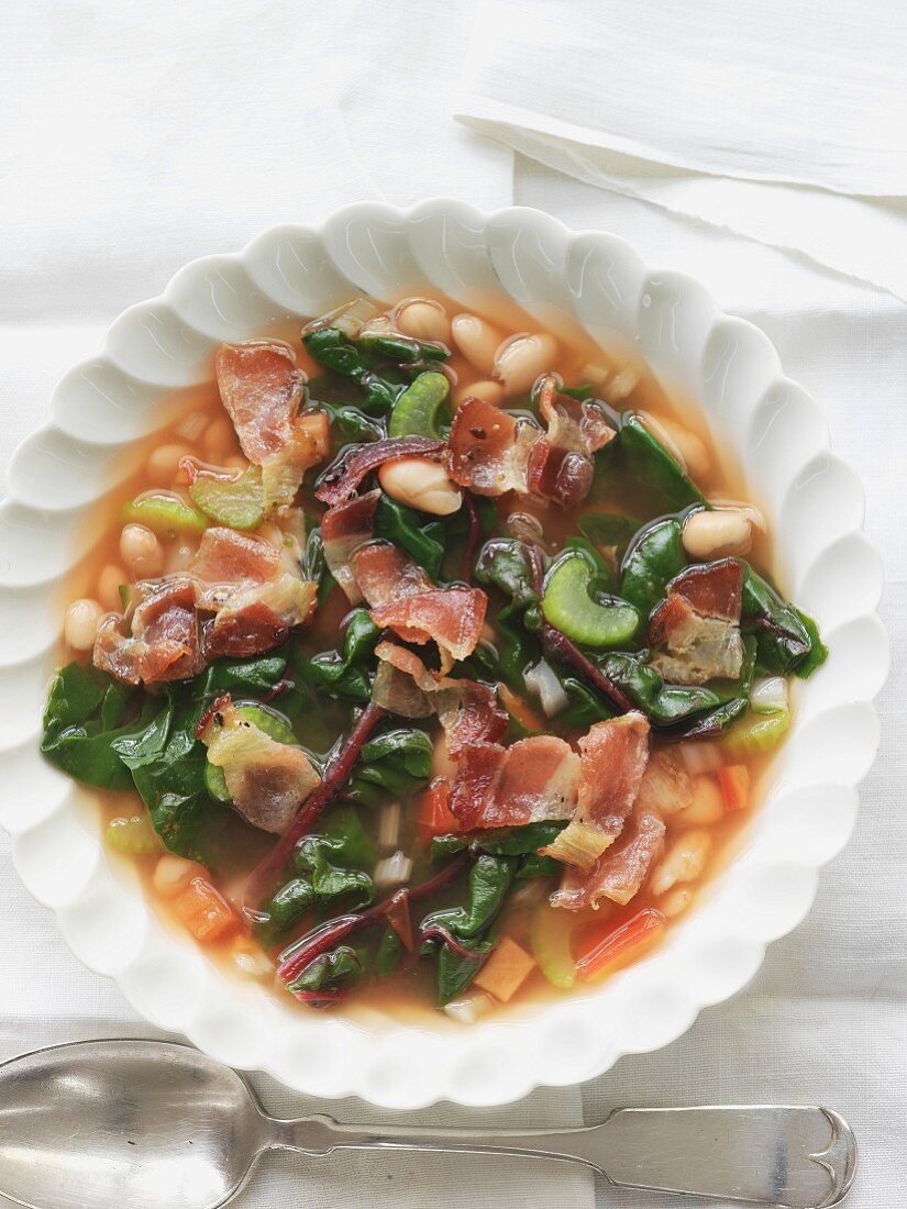 White bean soup with bacon and chard