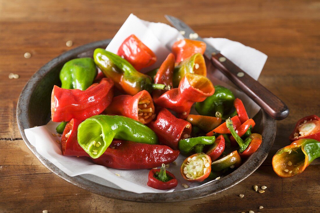 Fresh Melrose peppers, sliced