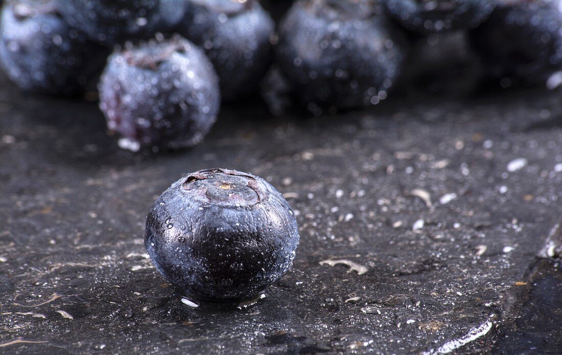 Wet Blueberries; Close Up