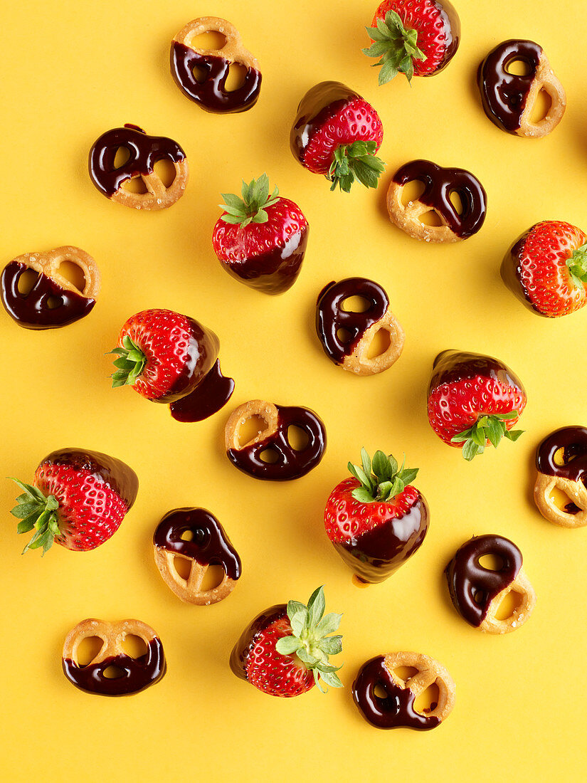 Chocolate strawberries and chocolate pretzels