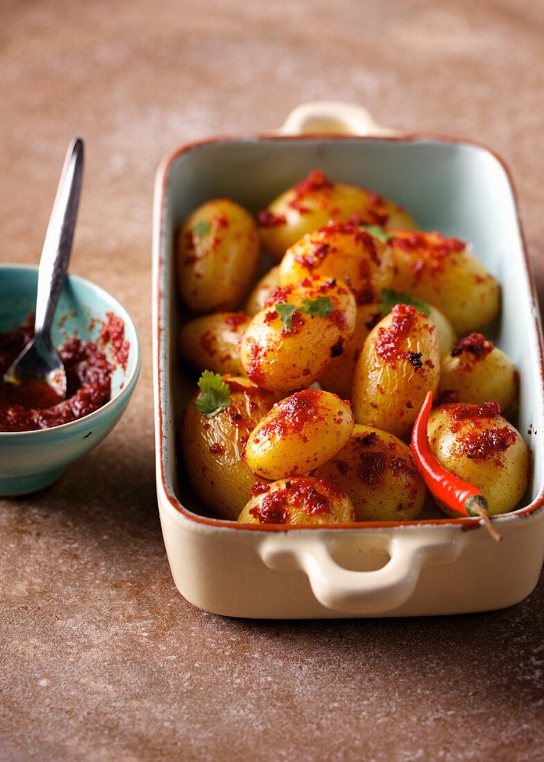 Chilli potatoes with coriander