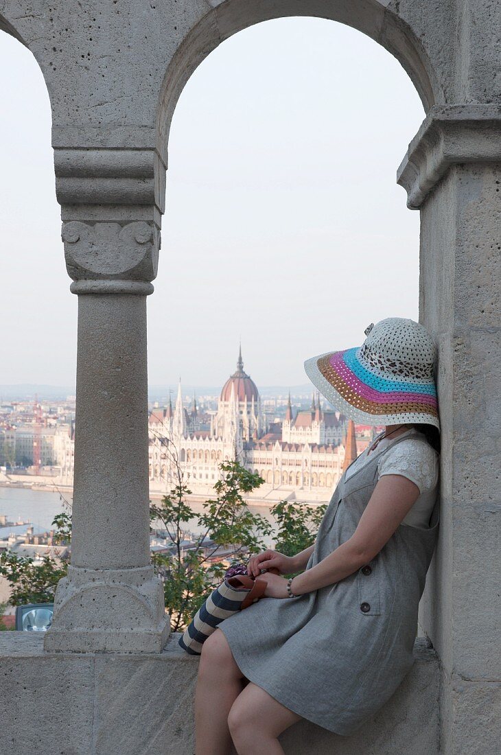 Blick von der Fischerbastei auf das Parlament, Budapest, Ungarn