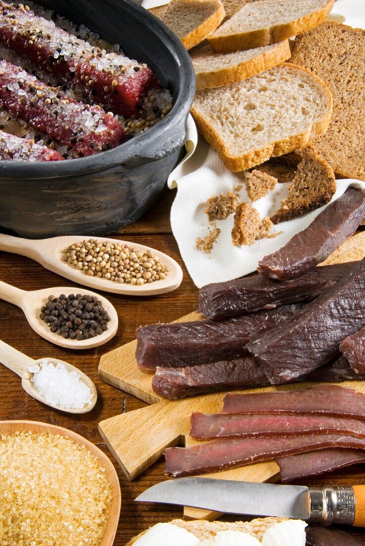 Biltong, dried, salted meat from South Africa, Africa