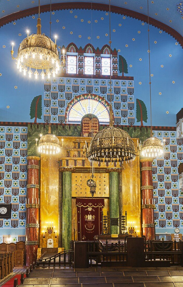 A starry sky in the Orthodox Synagogue, art nouveau building designed by the brother Bela and Samu Löffler, Budapest, Hungary