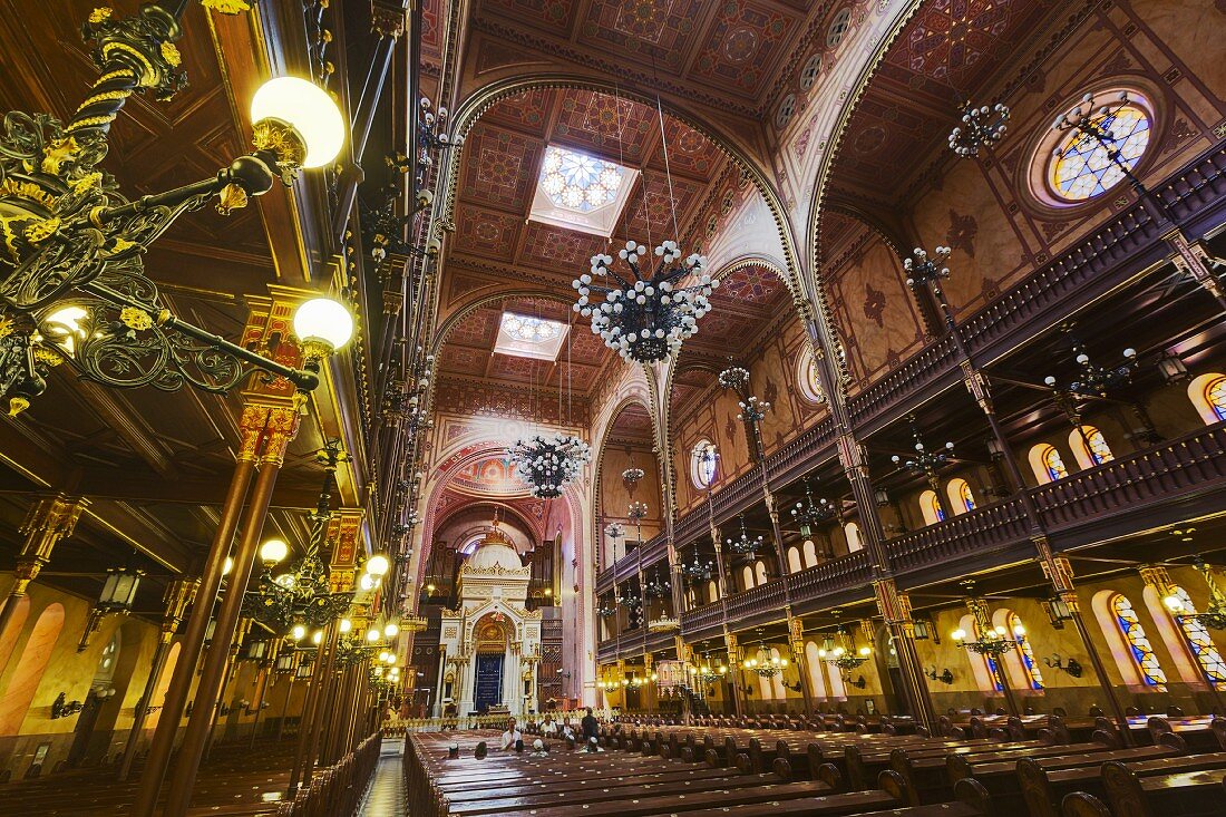The Dohány Street Synagogue in Budapest, Hungary has space for 3000 worshippers and is the largest in Europe
