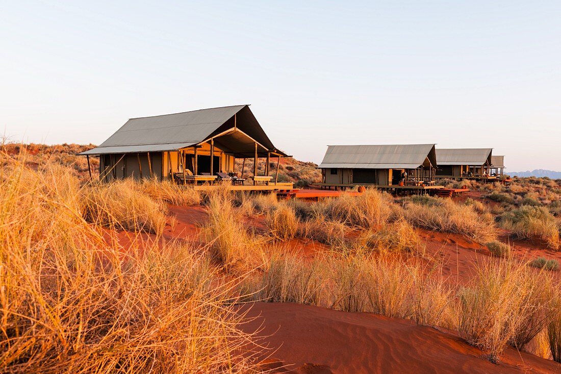 Wolwedans, NamibRand Privatreservat, Namibia, Afrika - 'Dune Camp' im Sonnenaufgang