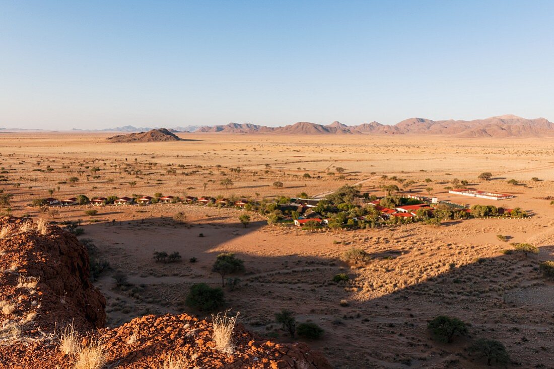 'Namib Desert Lodge', Sossusvlei, Namibia, Africa – view of the local mountains from the lodge grounds