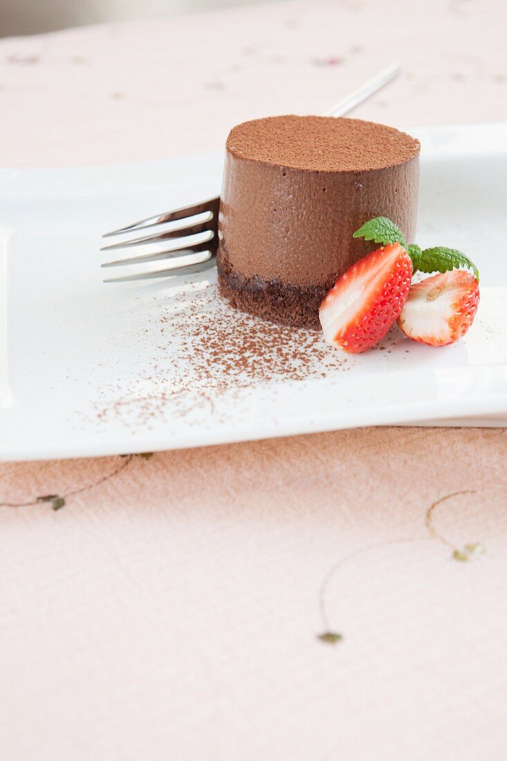 Chocolate mousse cake with strawberries for Valentine's Day