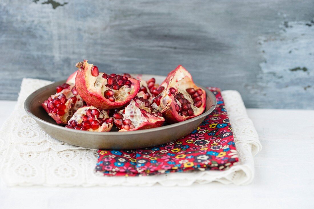 Pieces of pomegranate on a plate