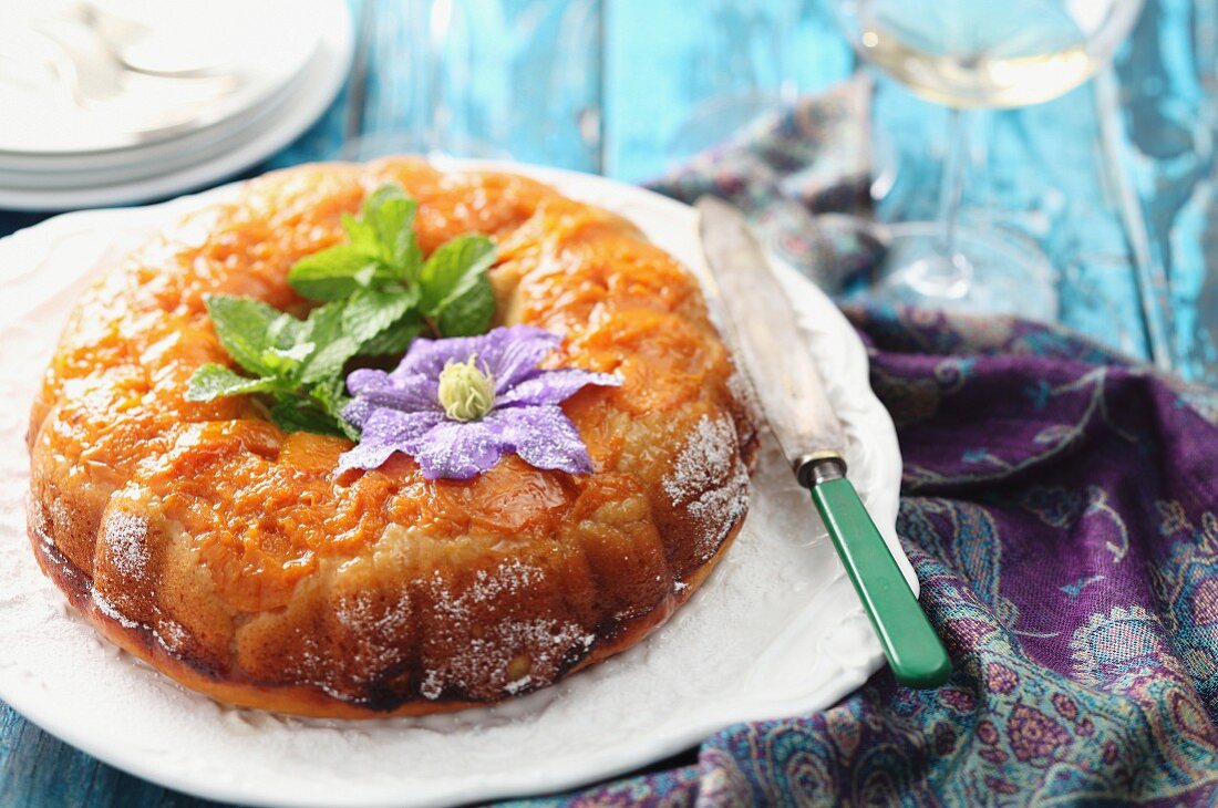 A Bundt cake with mint