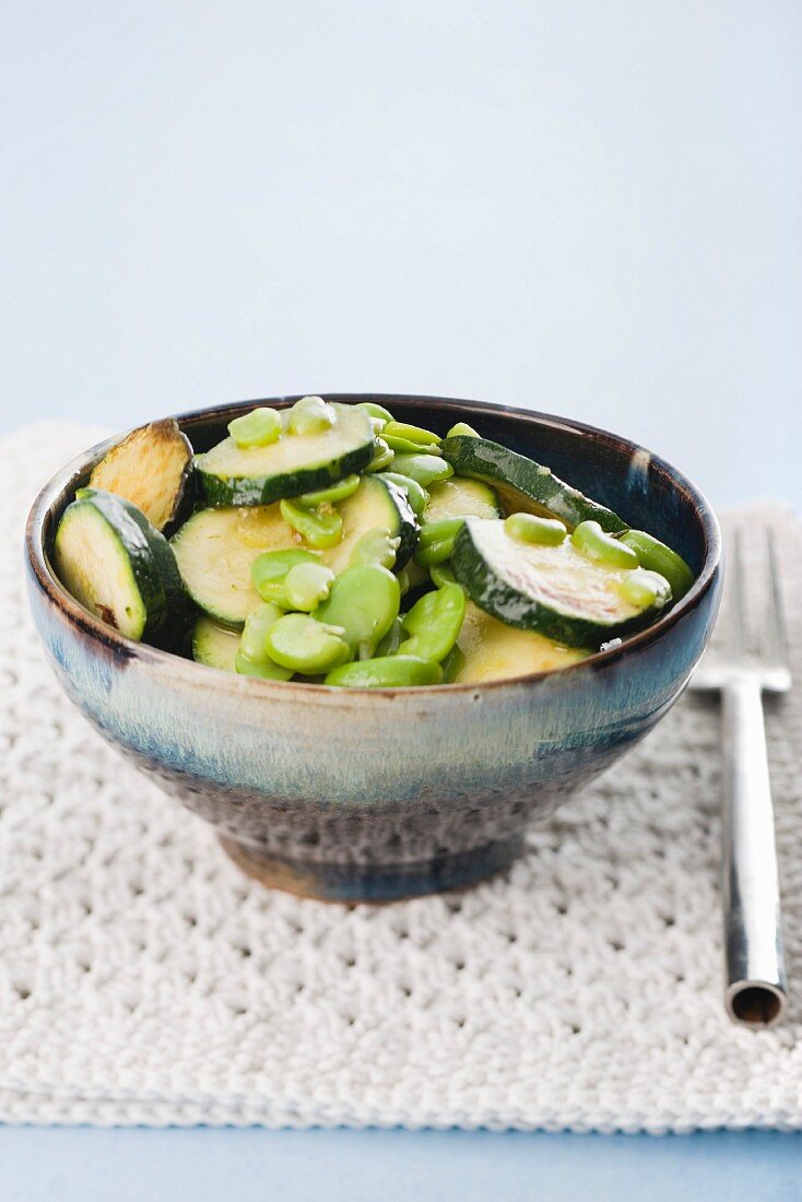 A warm bean and courgette salad