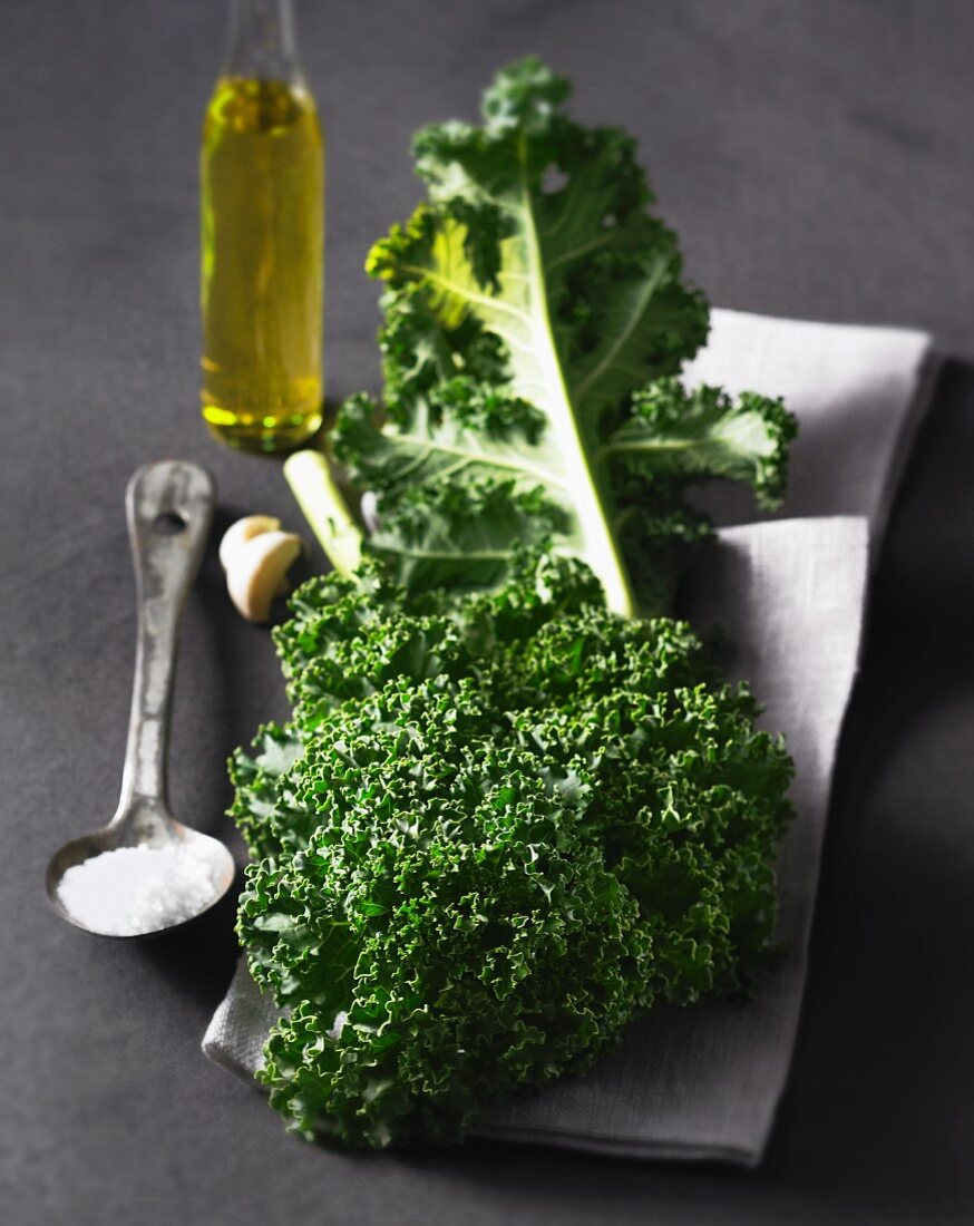 Kale, salt, garlic and olive oil