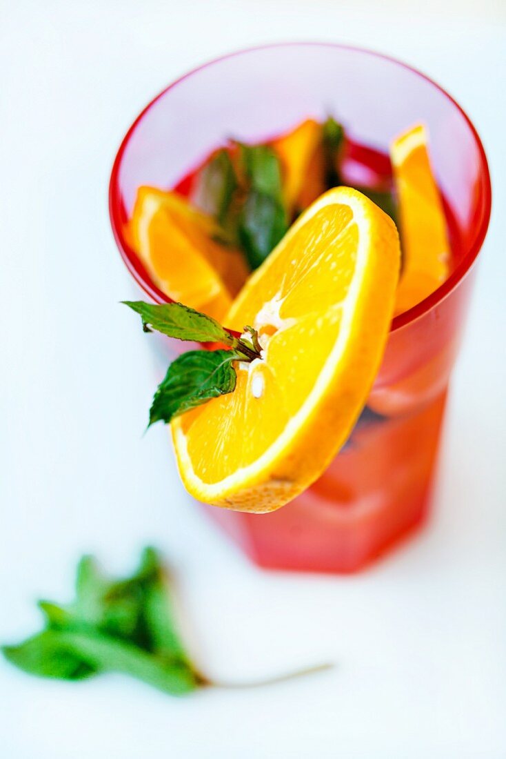 A summer drink with mint and orange