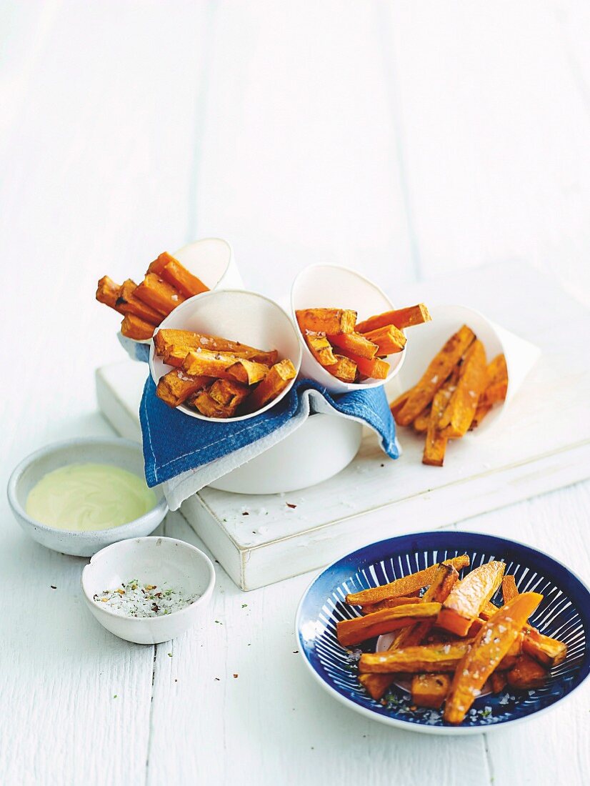 Sweet potato oven chips with lime chilli salt