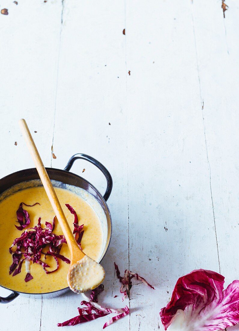 Cream of chestnut soup with radicchio