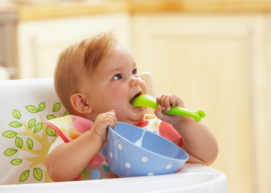 A baby in a high chair