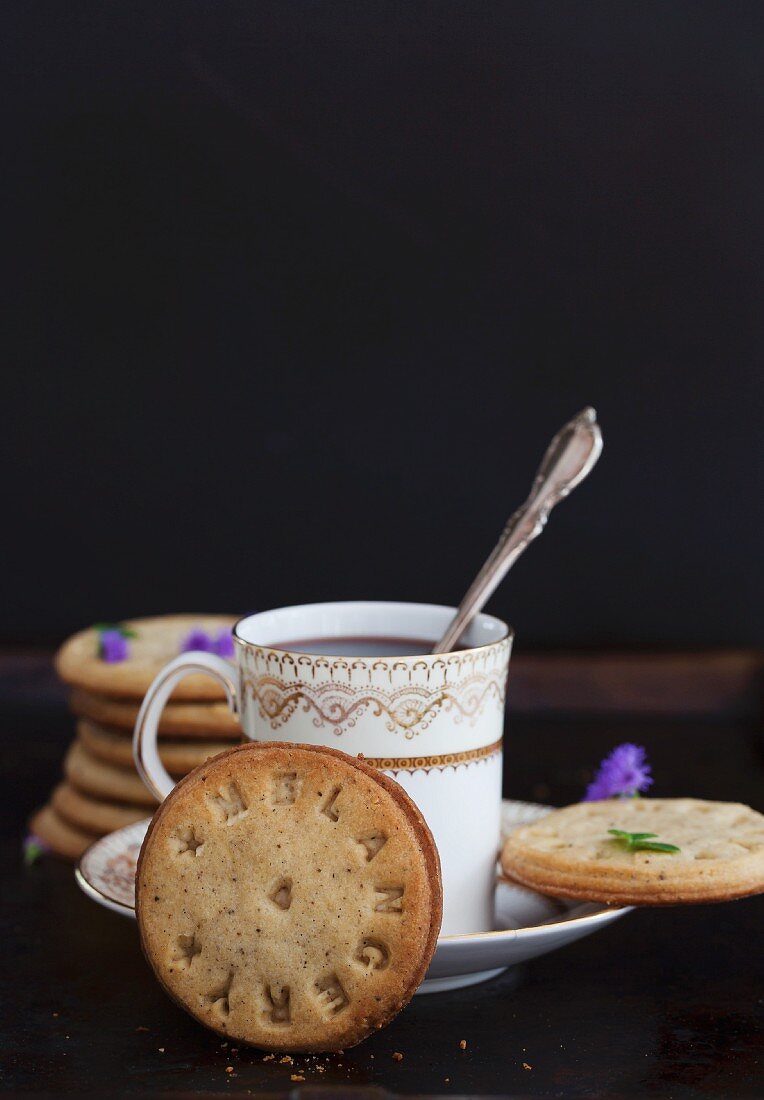 Stamped hazelnut biscuits served with coffee