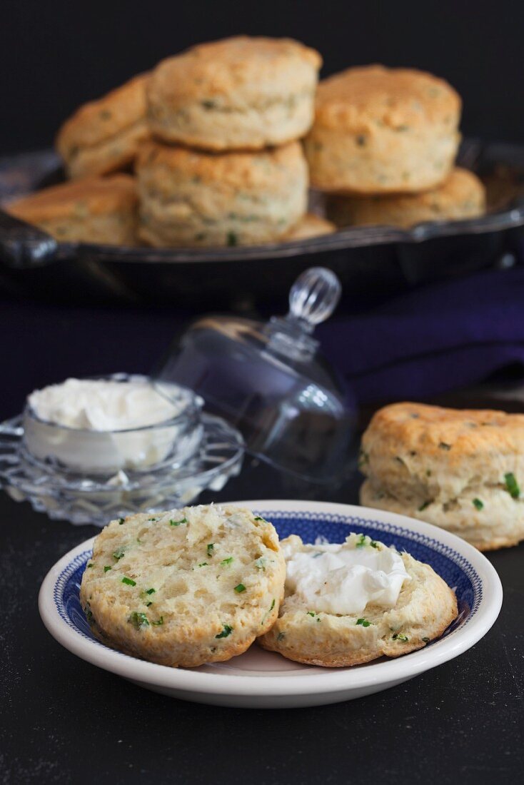 Sour cream and chives rolls with cream cheese