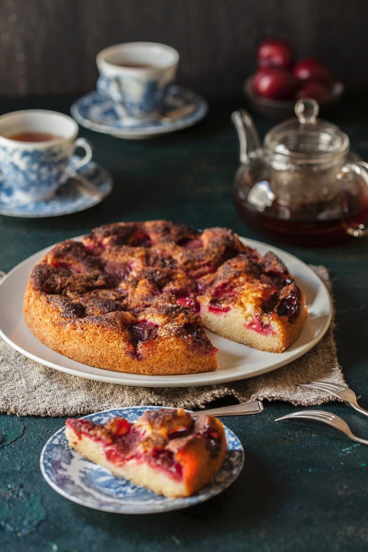 Plum tart, sliced