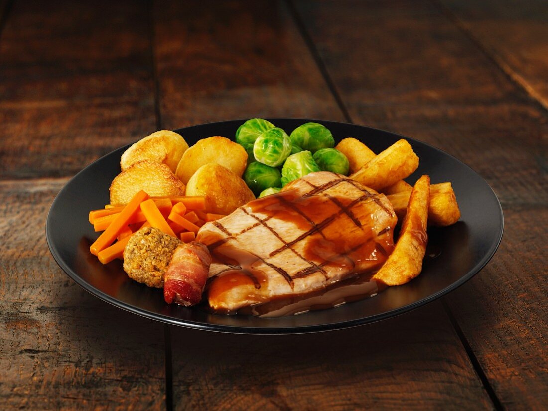 Turkey breast with potatoes, Brussels sprouts, parsnips and gravy