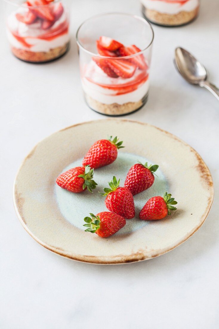 Strawberry cheesecakes in glasses