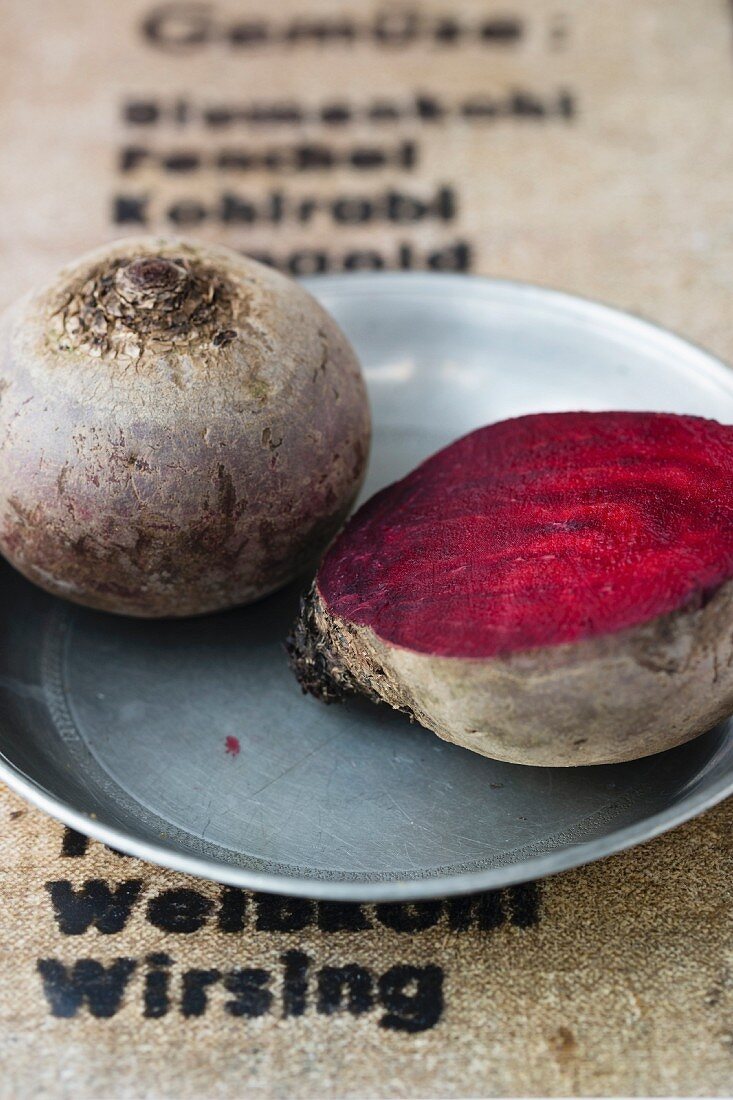 Beetroot on a pewter plate