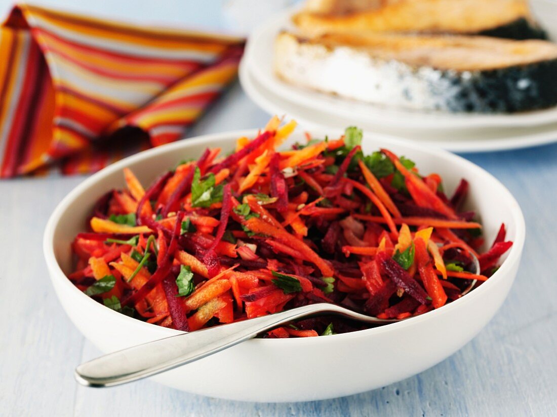 A colourful carrot salad with parsley