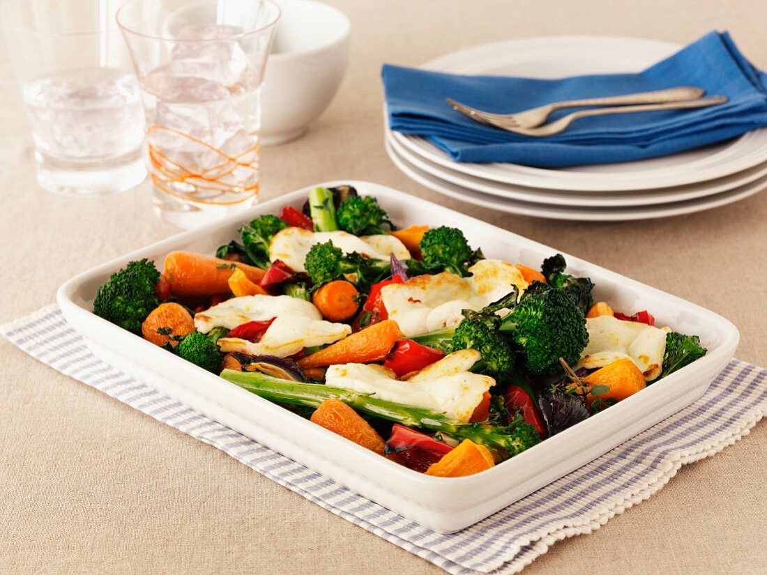 Roasted Mediterranean vegetables with halloumi cheese