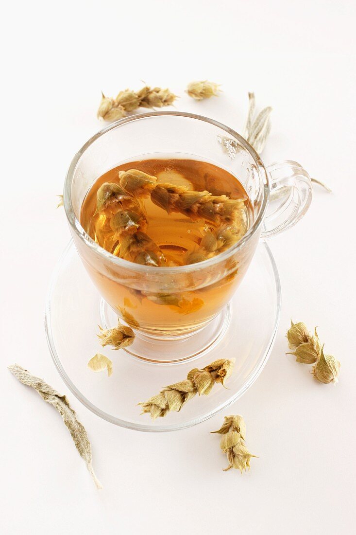 Greek mountain tea in a glass cup